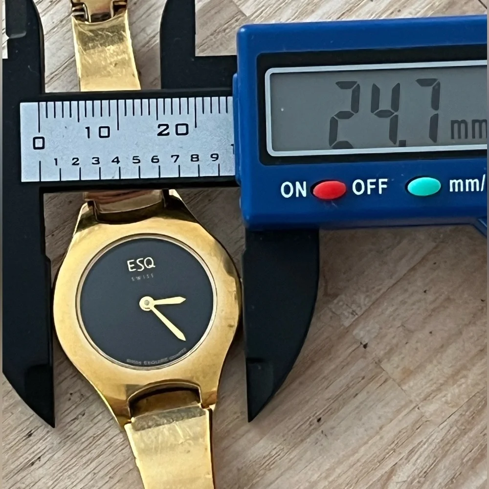 ESQ by Movado Ladies Watch Black Dial Gold Tone Bracelet and Hands